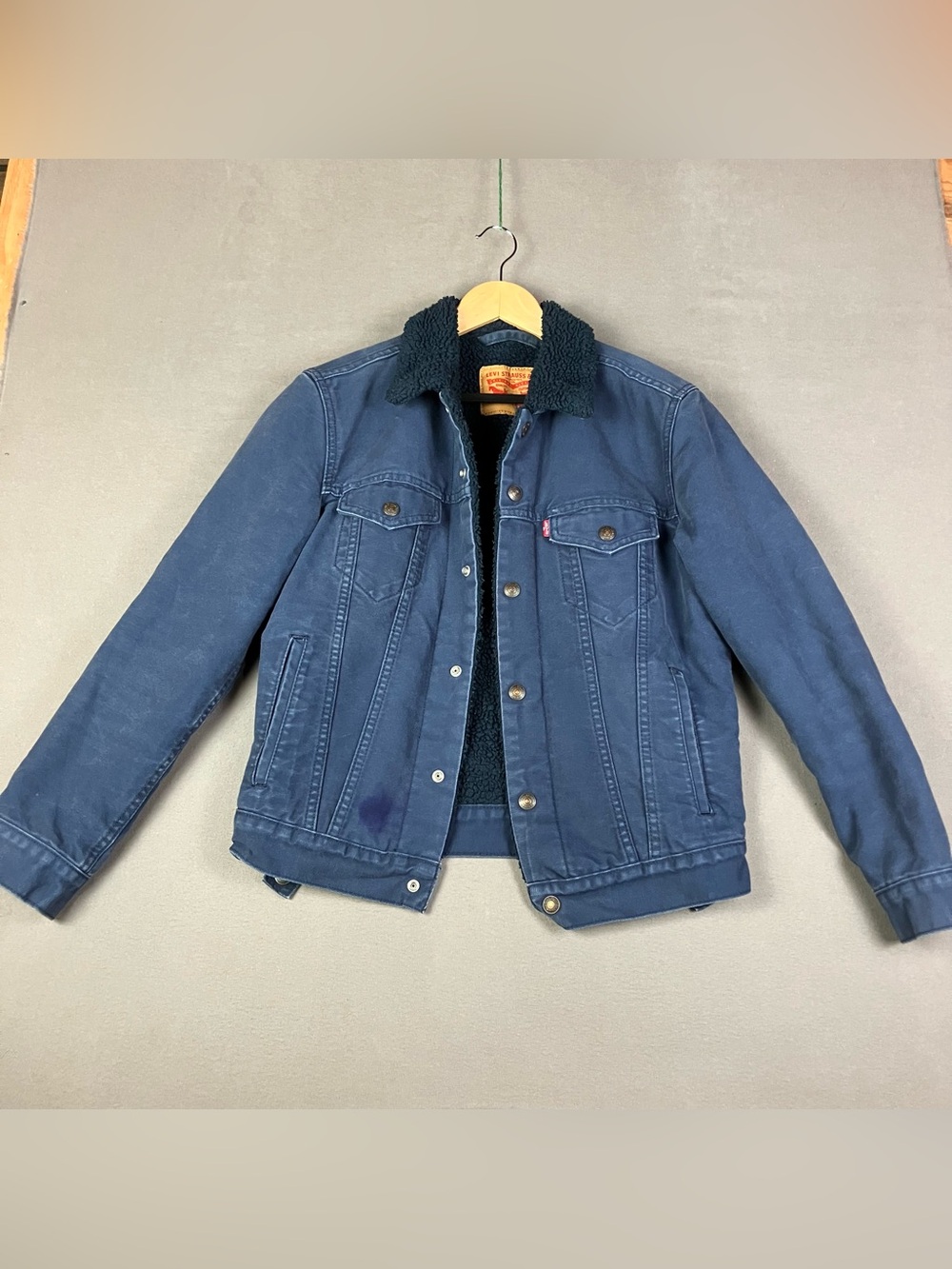 Levi's Men’s Size S Trucker Sherpa Lined Denim Jean Jacket Navy Blue